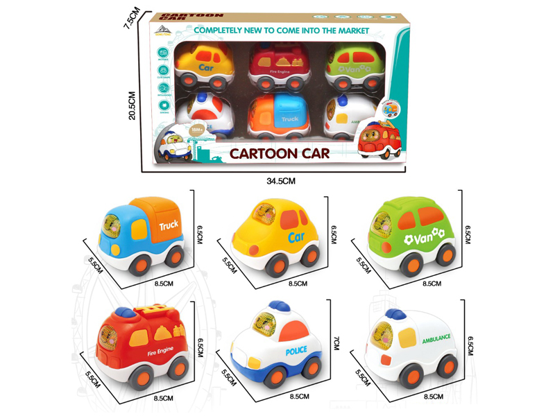 6PCS Friction Cartoon Car