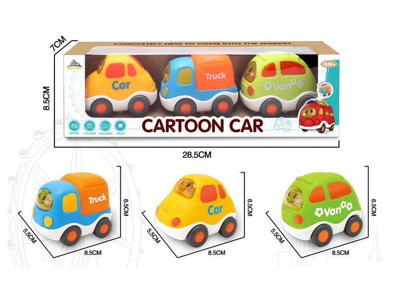 3PCS Friction Cartoon Car