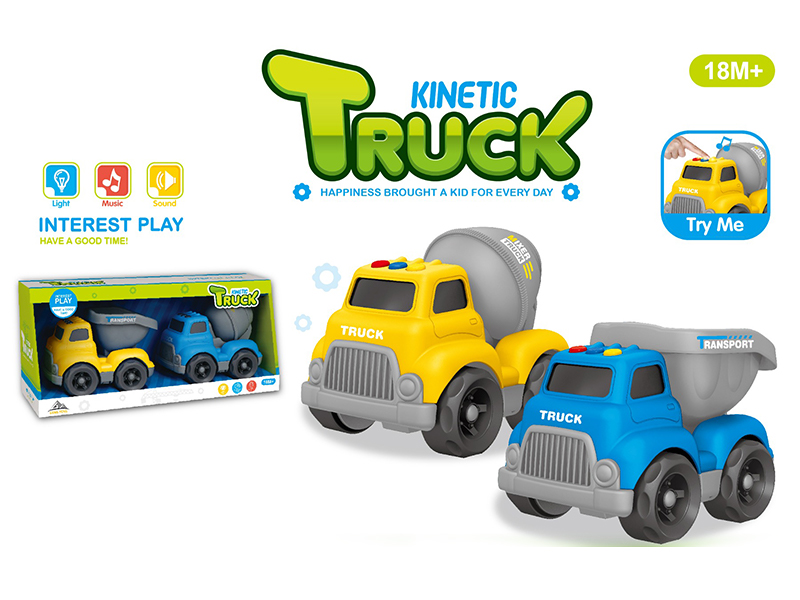 Slide Cartoon Engineering Vehicle With Light And Music（2PCS ）