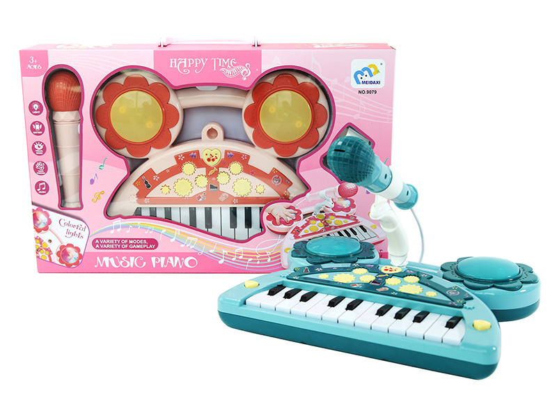 Electronic Organ(Orange Red/Blue Green)3D Light/Music/Sound/Microphone/22 Keys