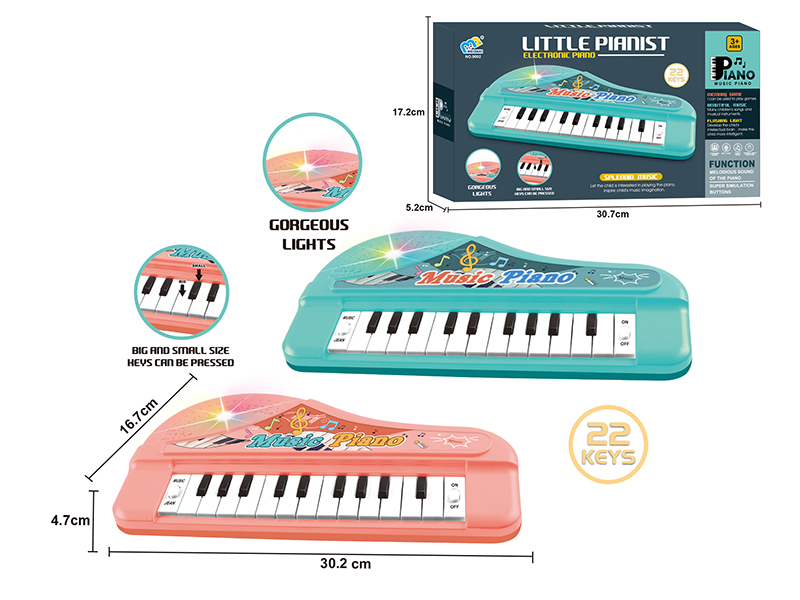 Electronic Organ(Orange Red/Blue Green)Light/Music/22 Keys