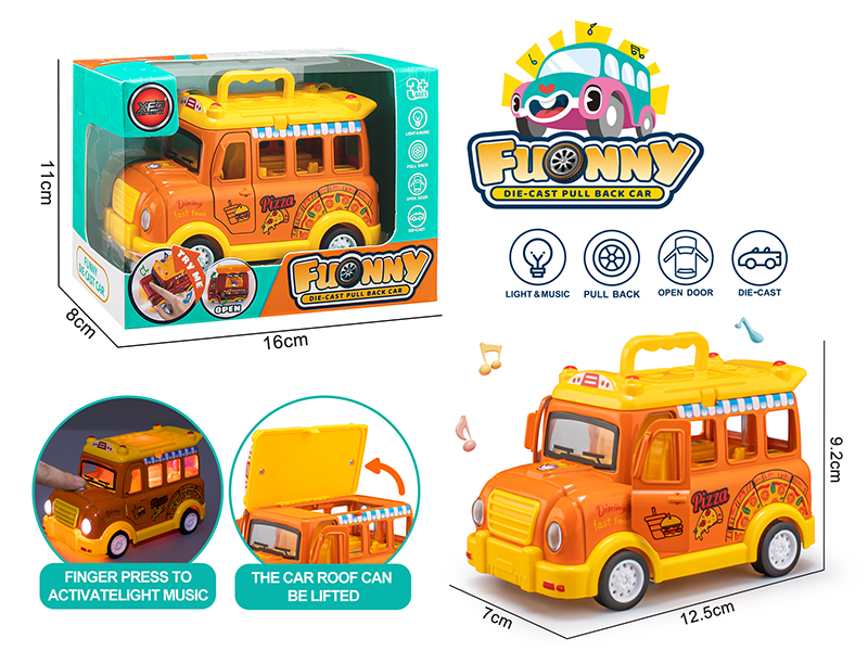 Alloy Q Version Pizza Truck(Light/Music/Pull Back/Open The Door)