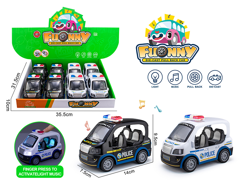 Alloy Q Version Police Car(Light/Music/Pull Back)8PCS