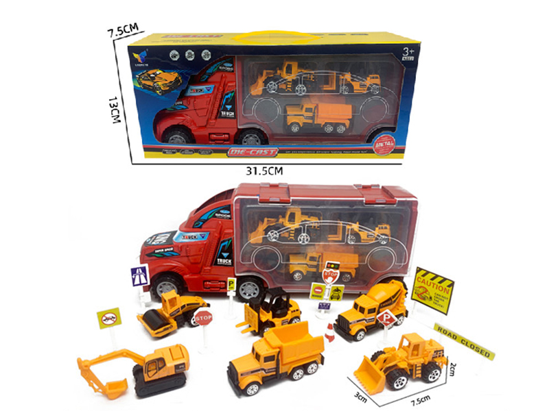 Container Truck +3 Alloy Engineering Trucks + Guidepost