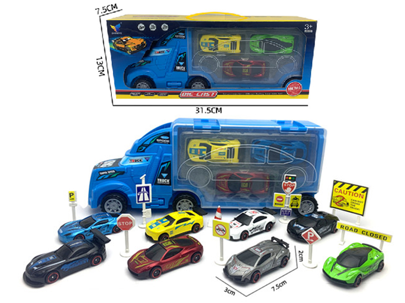 Container Truck +3 Alloy Racing Cars + Guidepost