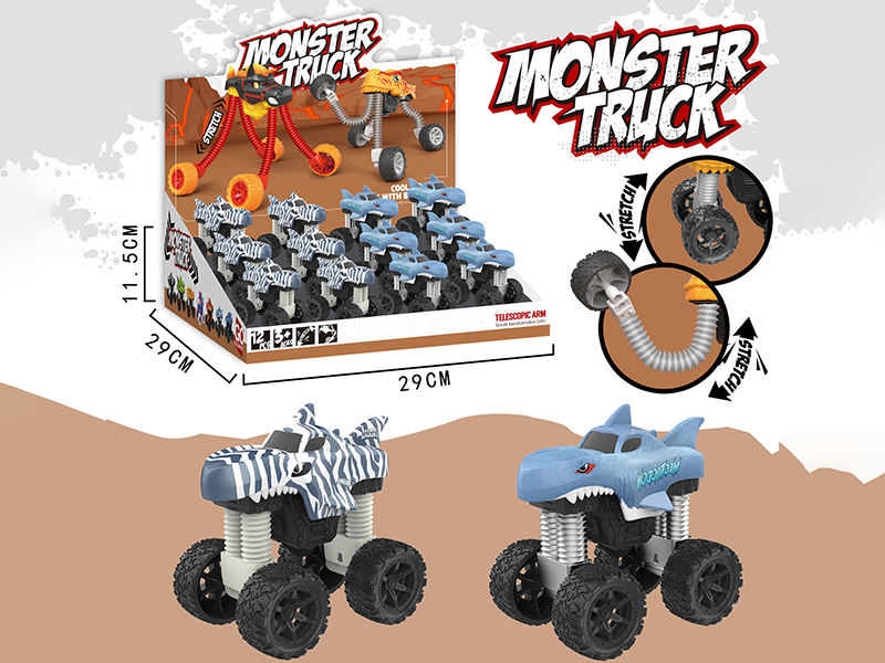 12pcs Friction Shark Off-Road Vehicle(POP Tubes Telescopic Arm)12PCS