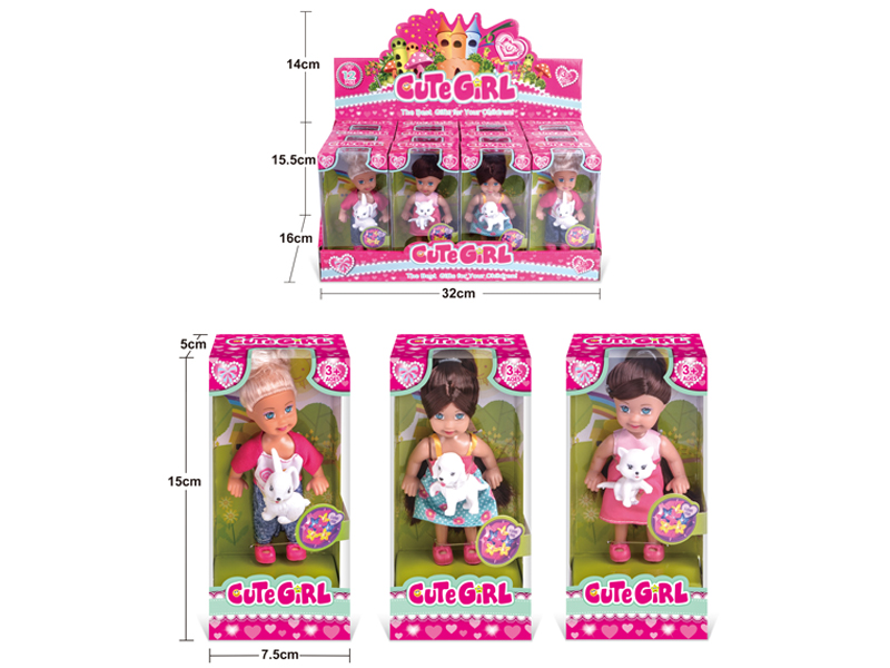 12PCS 4.5 Inch Doll With Pet