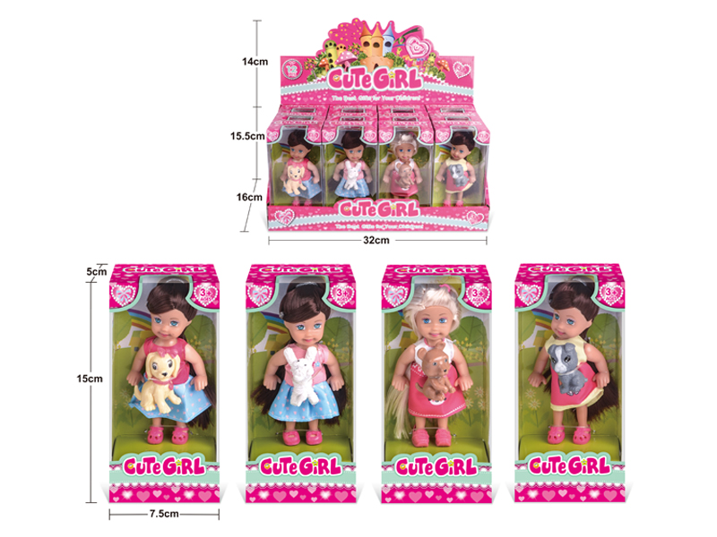 12PCS 4.5 Inch Doll With Pet