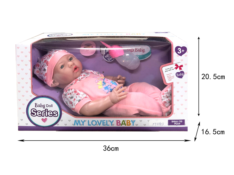 14 Inch Vinyl Doll With Bottle + Nipple