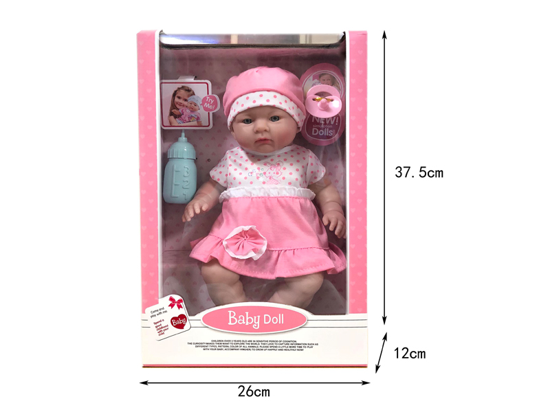 14 Inch Vinyl Doll With Bottle + Nipple