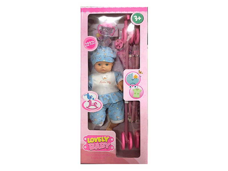 14 Inch IC Doll With Plastic Cart + Accessories