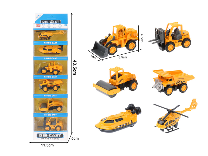 1:60 Pull Back Alloy Engineering Truck(6PCS)