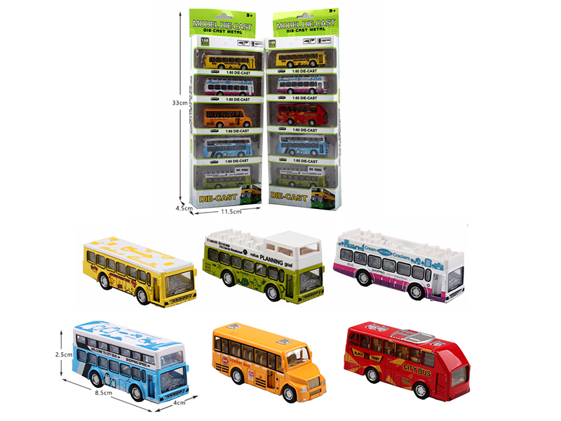1:60 Pull Back Alloy Open Doors Bus Car 5pcs