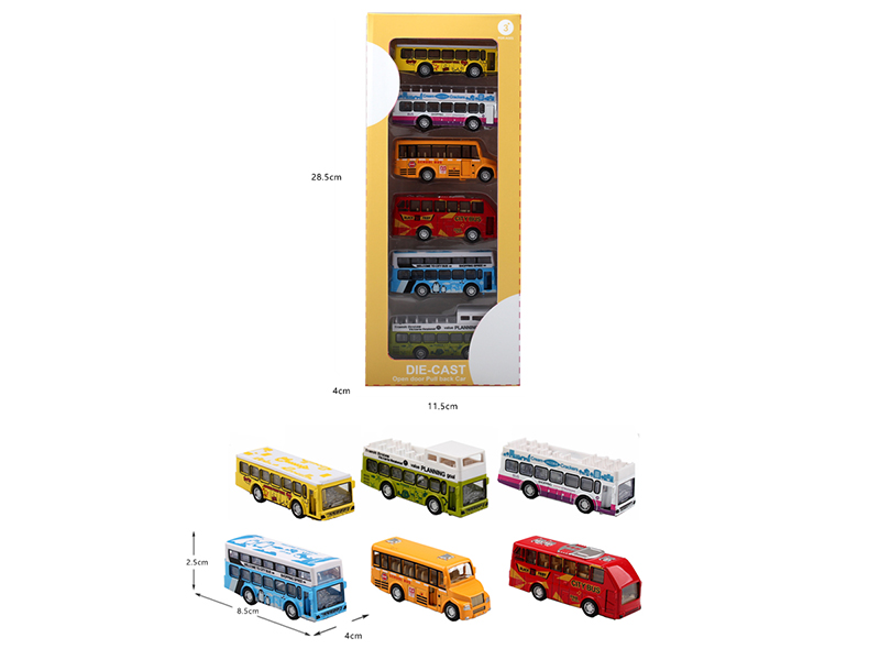 1:60 Pull Back Alloy Bus 6pcs