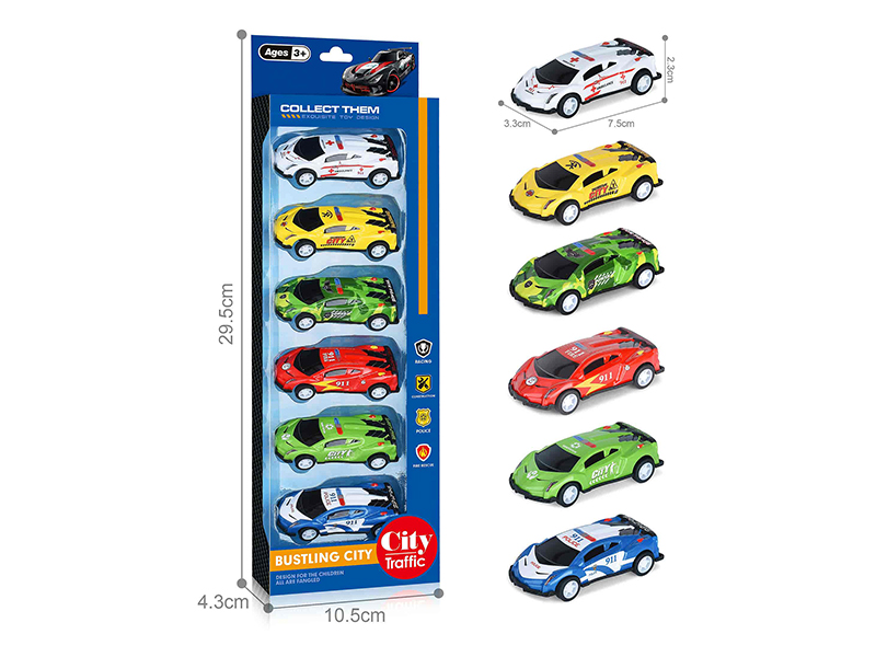 1:64 Pull Back Light Alloy Cars(6PCS)
