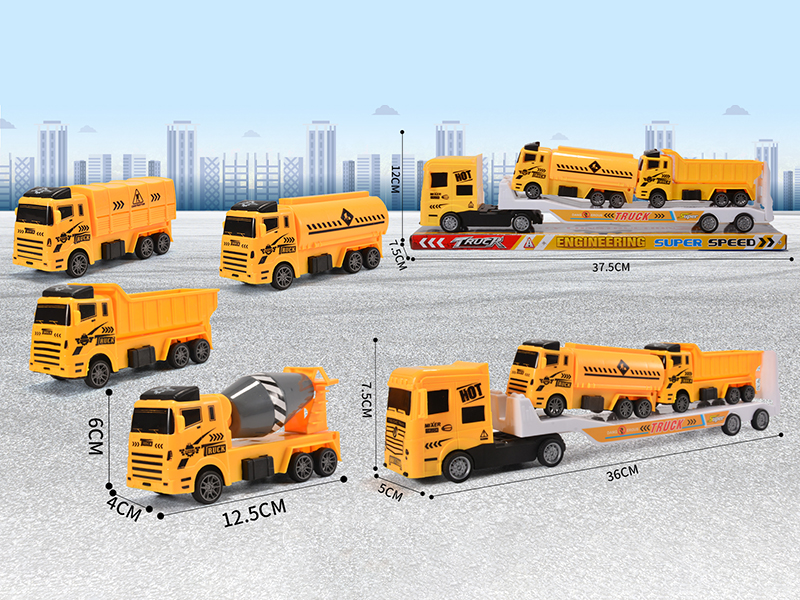 Friction Trailer + 2 Pull Back Engineering Trucks