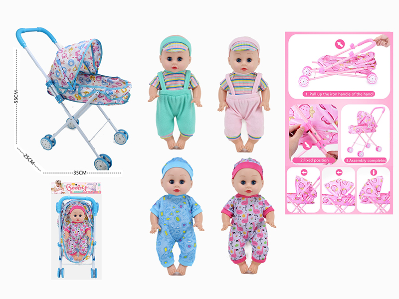 14 Inch Doll(4 Sounds IC) + Large Size Iron Stroller Toy