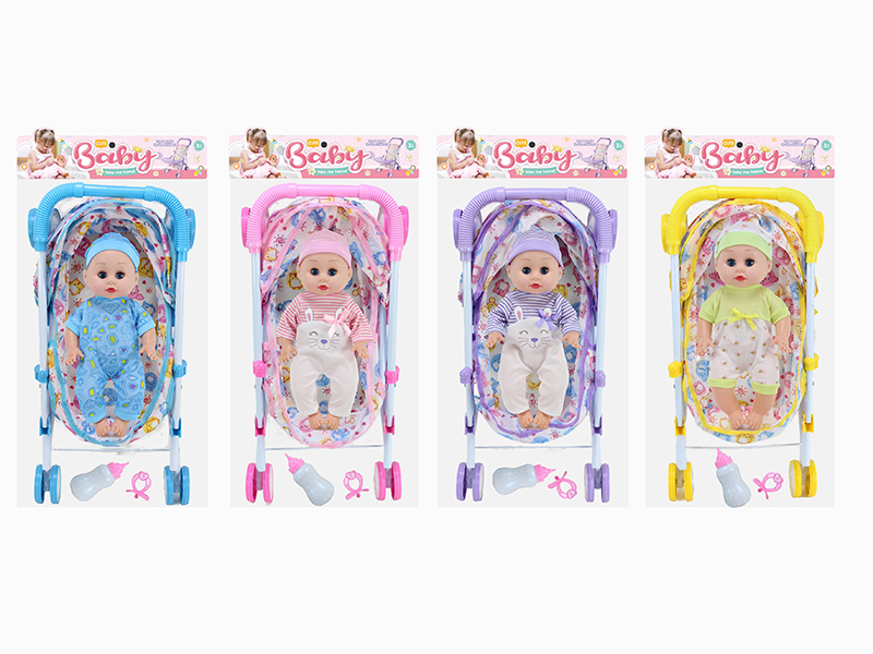 14 Inch Doll(4 Sounds IC) + Large Size Iron Stroller Toy