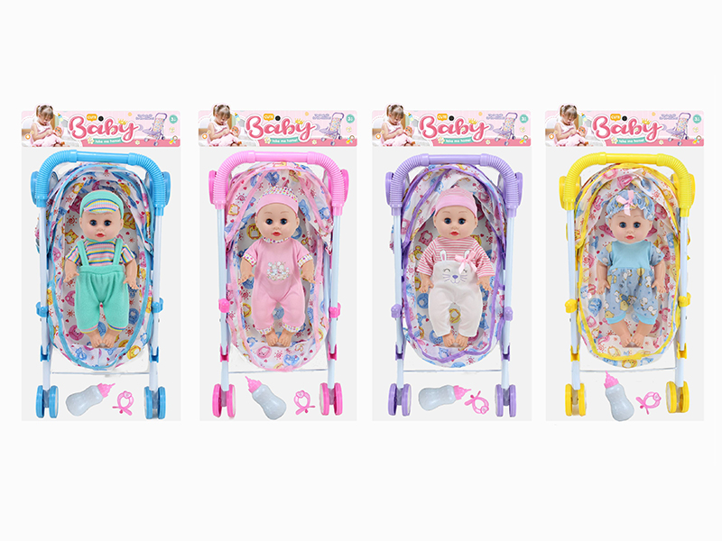 14 Inch Doll(4 Sounds IC) + Large Size Iron Stroller Toy