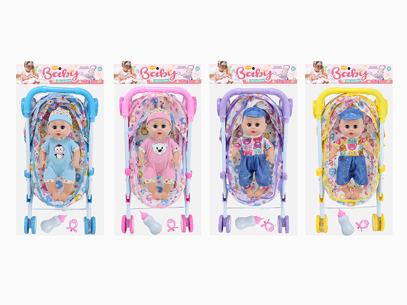 14 Inch Doll(4 Sounds IC) + Large Size Iron Stroller Toy