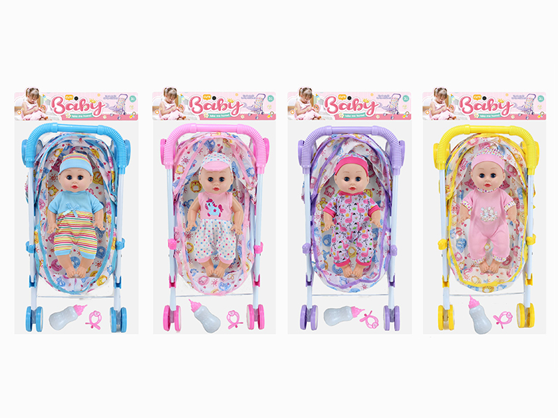 14 Inch Doll(4 Sounds IC) + Large Size Iron Stroller Toy
