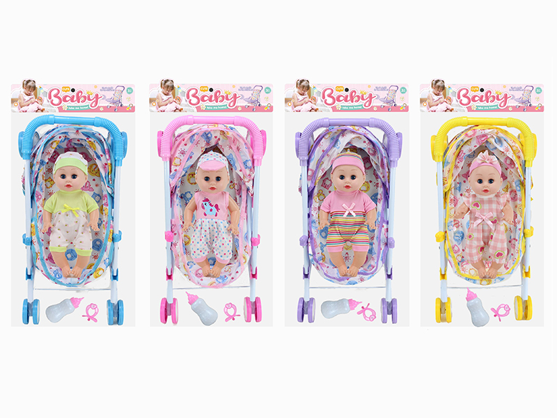 14 Inch Doll(4 Sounds IC) + Large Size Iron Stroller Toy