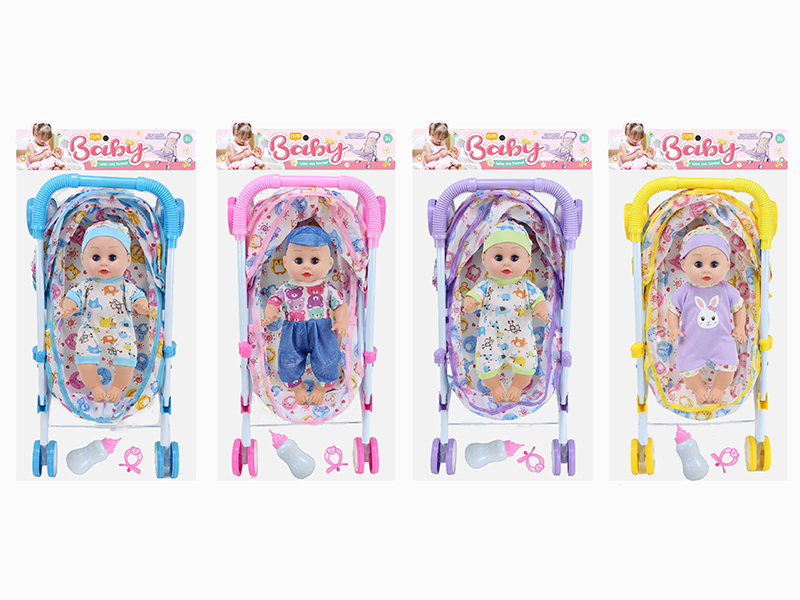 14 Inch Doll(4 Sounds IC) + Large Size Iron Stroller Toy
