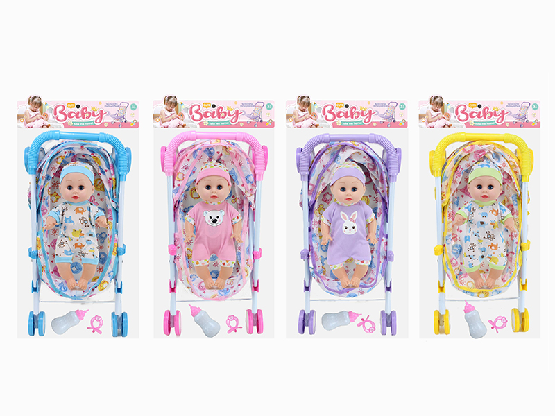 14 Inch Doll(4 Sounds IC) + Large Size Iron Stroller Toy