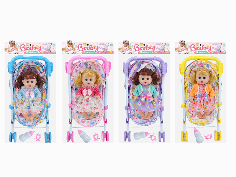14 Inch Doll(4 Sounds IC) + Large Size Iron Stroller Toy