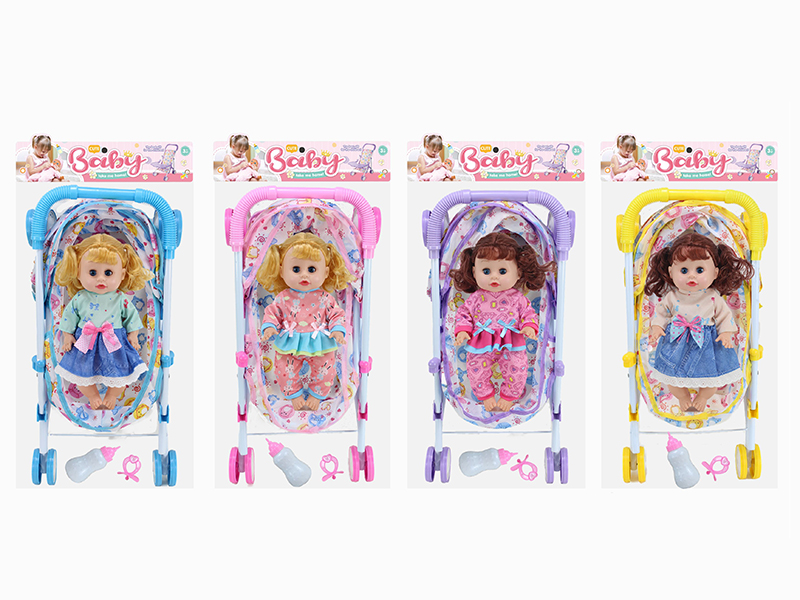 14 Inch Doll(4 Sounds IC) + Large Size Iron Stroller Toy