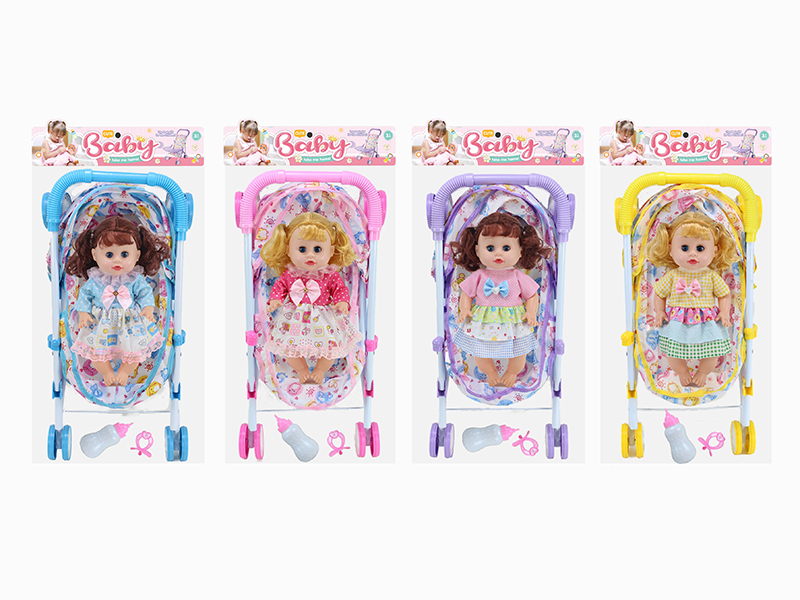 14 Inch Doll(4 Sounds IC) + Large Size Iron Stroller Toy