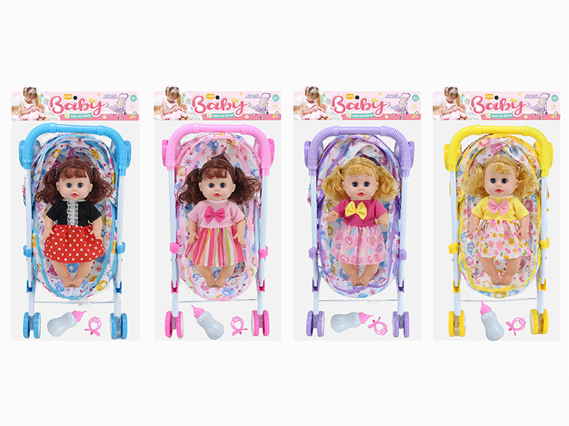 14 Inch Doll(4 Sounds IC) + Large Size Iron Stroller Toy