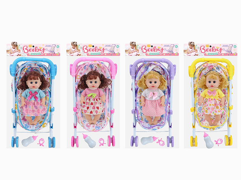 14 Inch Doll(4 Sounds IC) + Large Size Iron Stroller Toy