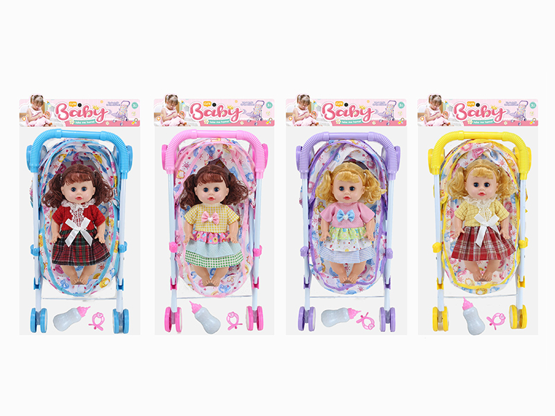 14 Inch Doll(4 Sounds IC) + Large Size Iron Stroller Toy