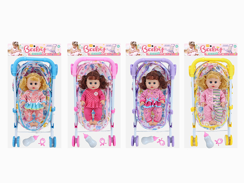 14 Inch Doll(4 Sounds IC) + Large Size Iron Stroller Toy
