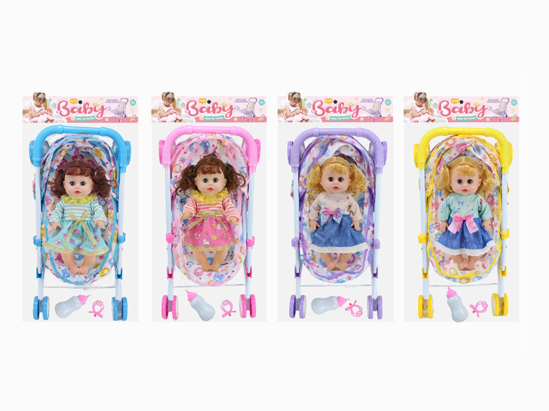 14 Inch Doll(4 Sounds IC) + Large Size Iron Stroller Toy