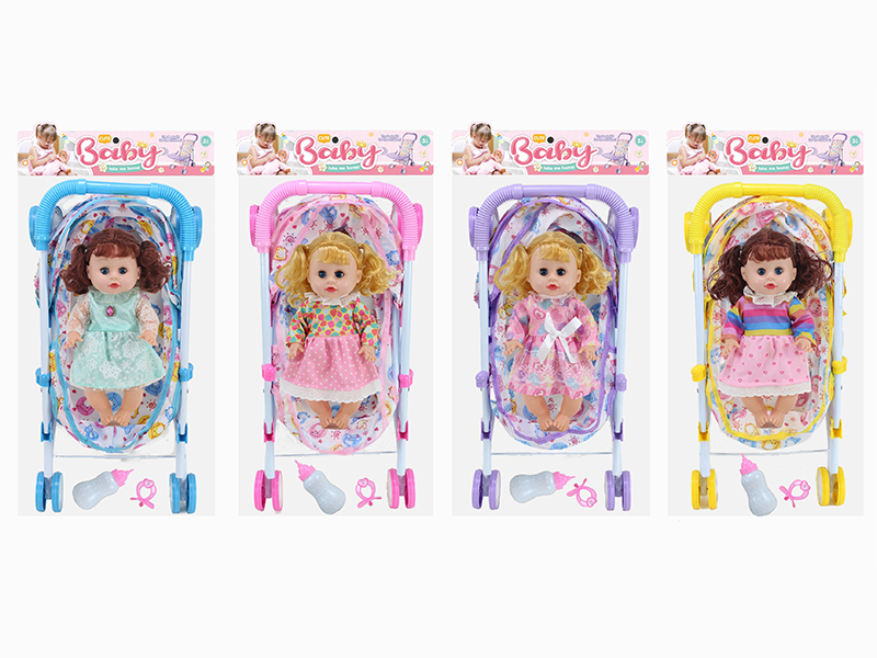 14 Inch Doll(4 Sounds IC) + Large Size Iron Stroller Toy