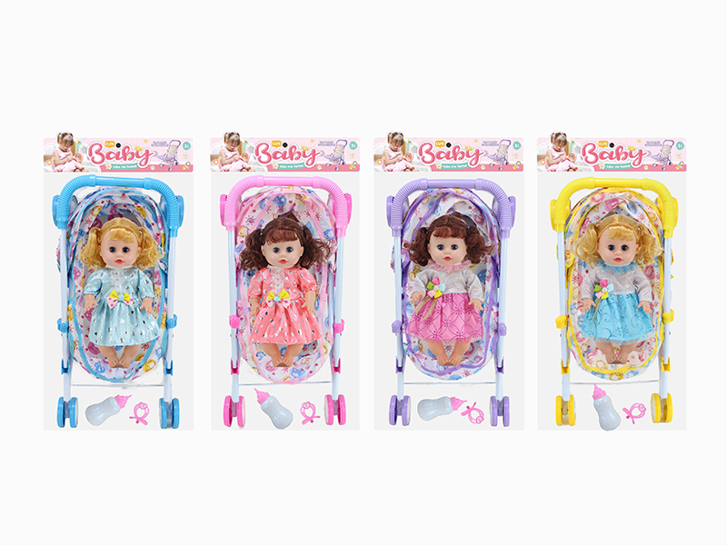 14 Inch Doll(4 Sounds IC) + Large Size Iron Stroller Toy