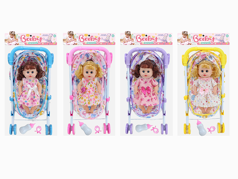 14 Inch Doll(4 Sounds IC) + Large Size Iron Stroller Toy