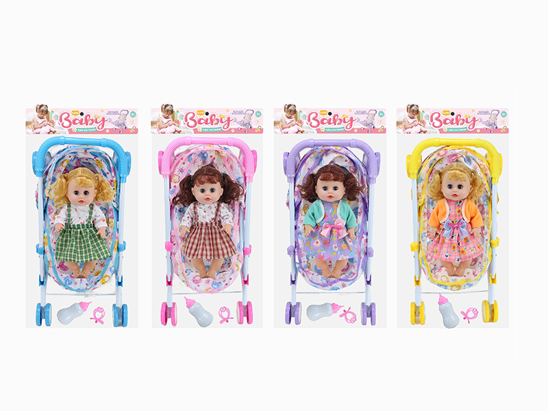 14 Inch Doll(4 Sounds IC) + Large Size Iron Stroller Toy