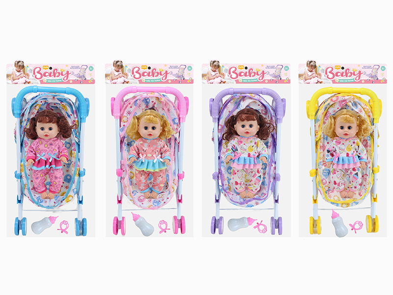 14 Inch Doll(4 Sounds IC) + Large Size Iron Stroller Toy