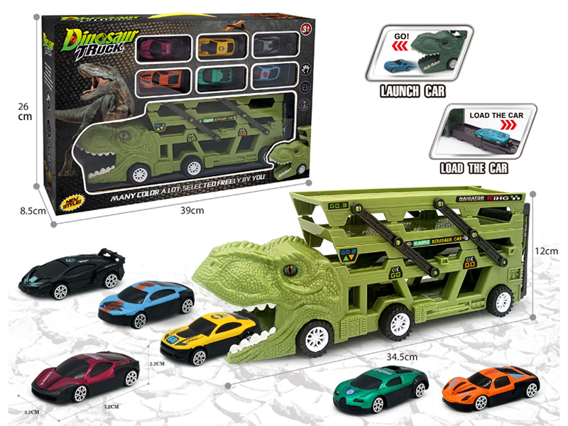 Catapult Slide Dinosaur Storage Cart+6 Slide Alloy Vehicle