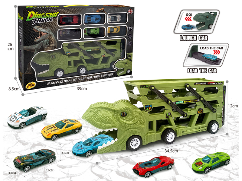 Catapult Slide Dinosaur Storage Cart+6 Slide Alloy Vehicle