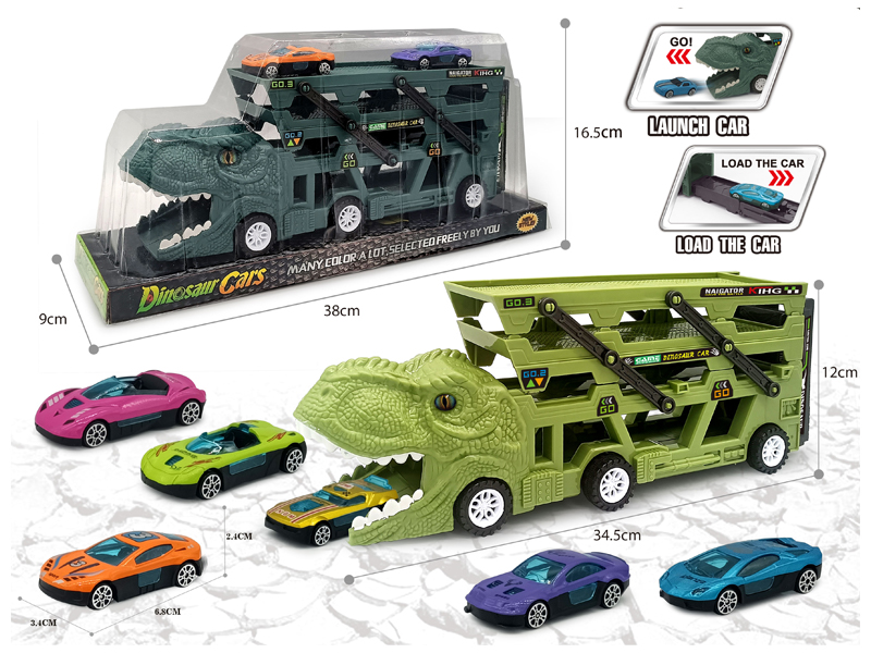 Catapult Slide Dinosaur Storage Cart+6 Slide Alloy Vehicle