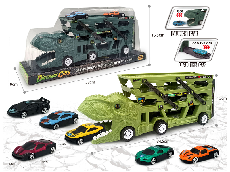 Catapult Slide Dinosaur Storage Cart+6 Slide Alloy Vehicle