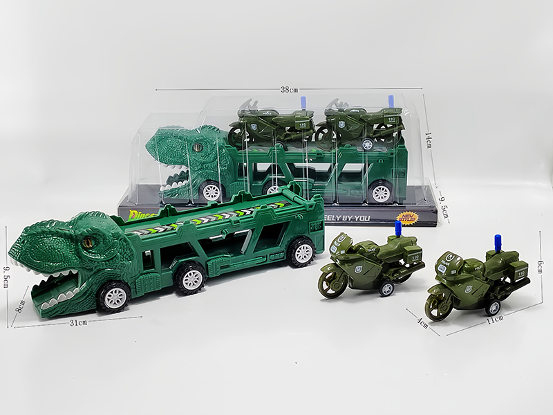 Slide Dinosaur Trailer+Pull Back Motorcycle