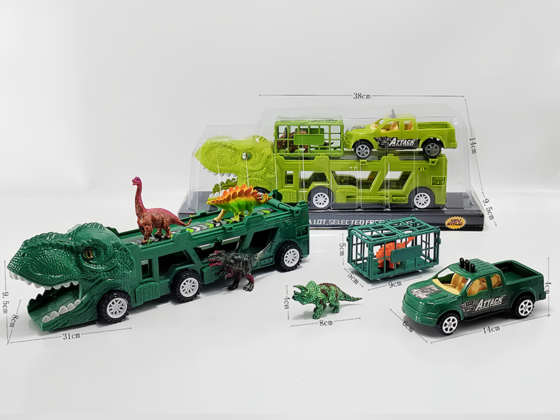 Slide Dinosaur Trailer+PVC Dinosaur Cages Slide Pickup Truck