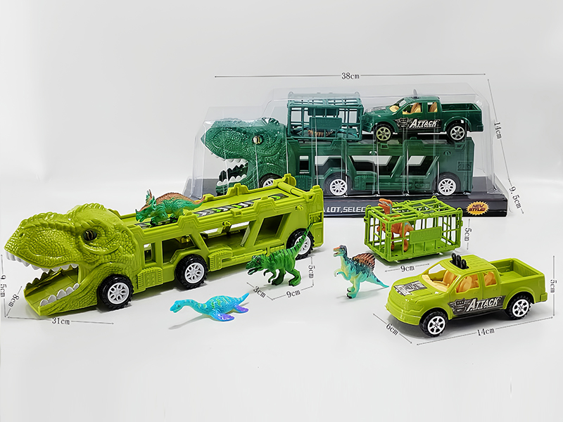 Slide Dinosaur Trailer+PVC Dinosaur Cages Slide Pickup Truck