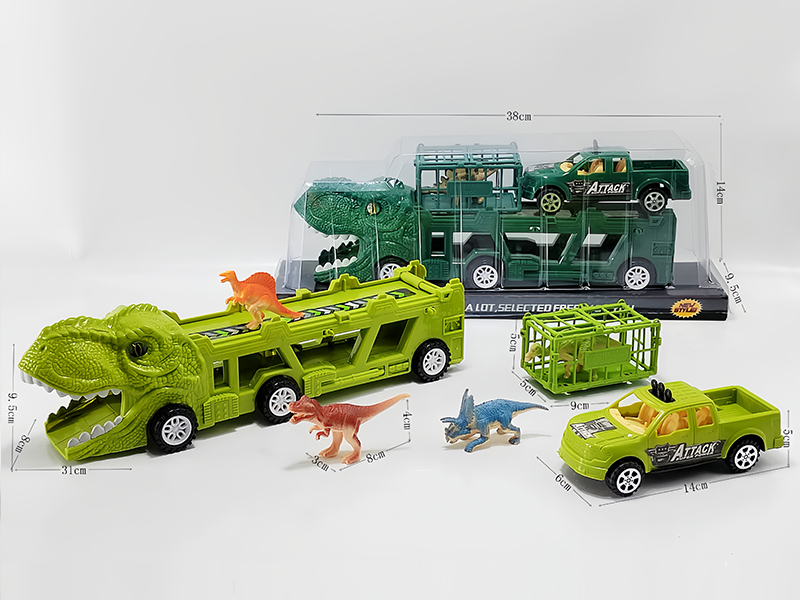 Slide Dinosaur Trailer+PVC Dinosaur Cages Slide Pickup Truck