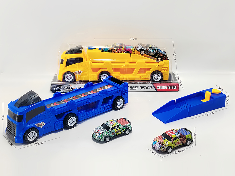 Slide Tow Truck+Catapult+2PCS Slide Tin Car